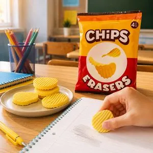 Set 4 Radiere Forma Chips pentru Scoala si Birou