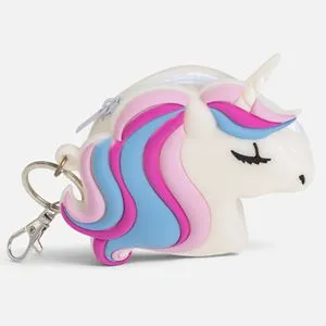 Portofel Breloc Silicon Unicorn 3D cu Glitter Holografic