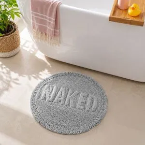 Covoras rotund de baie din bumbac gri cu inscriptia NAKED