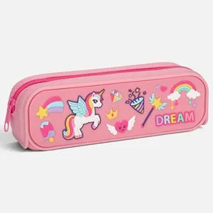 Penar scolar din silicon roz cu model unicorn