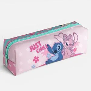 Penă Scolară Cilindrică Roz cu Model Stitch