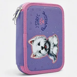 Penar dublu echipat pentru școală, lila cu model cățel, 14x4,5x20 cm – poza 2