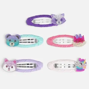Clame de Par Colorate pentru Copii cu Animalute si Glitter, 5 Bucati, 5cm – poza 2