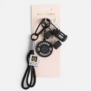 Breloc decorativ cu tematică fitness, Negru, Set 3 buc – poza 3