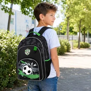 Ghiozdan Școlar Negru cu Model 3D Minge de Fotbal, 31x15x45 cm – poza 3