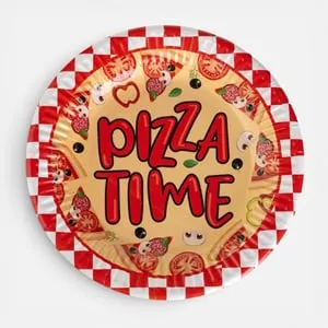Farfurii din Hartie pentru Petrecere Rosii cu Carouri Pizza Time 18cm 12 Bucati – poza 2