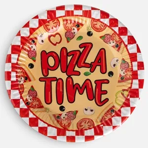 Farfurii din Hartie pentru Petrecere Rosii cu Carouri Pizza Time 23cm - 12 Bucat – poza 2