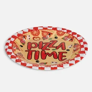 Farfurii din Hartie pentru Petrecere Rosii cu Carouri Pizza Time 23cm - 12 Bucat – poza 4