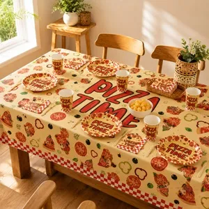 Față de masă plastic cu carouri roșii și imprimeu Pizza Time 180x120 cm – poza 3
