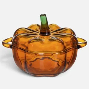 Vas de sticlă decorativ cu formă de dovleac, ideal pentru prezenturi și decorați