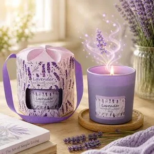 Lumanare parfumata in pahar cu aroma de lavanda, cutie cadou