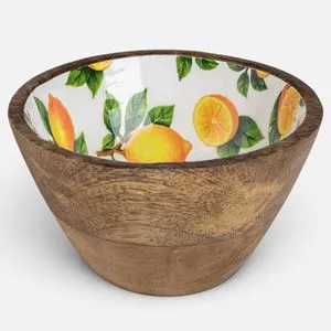 Bol din Lemn cu Email și Model Lămâi, 480 ml, Ø13x7 cm