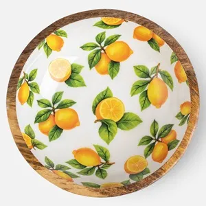 Bol din Lemn cu Interior Emailat și Model Lămâi, 540ml, 25x8cm – poza 4
