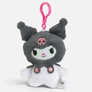 Figurina de Plus Kuromi Gri cu Clama 18cm – Breloc pentru Ghiozdan