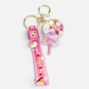 Breloc Charm Acadea Transparent cu Confetti și Manschetă Roz