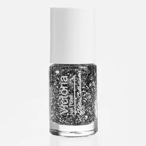 Oja de Unghii Long Lasting Neagră cu Glitter Argintiu și Confetti, 6 ml