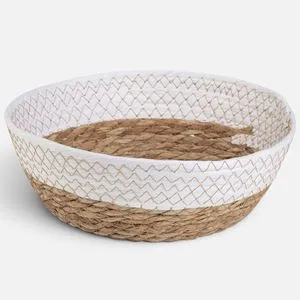 Cos depozitare rotund, material natural bej si alb