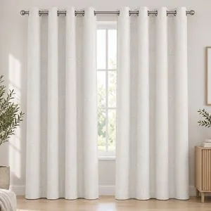 Draperie cu inele din in ivoire 140x260 cm, opaca, pentru galerie