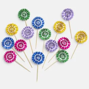 Scobitori decorative pentru petrecere din bambus cu evantaie colorate 12cm, 15 b
