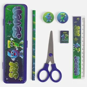 Set Scolar 7 Piese cu Penar, Foarfeca, Rigla si Radiere