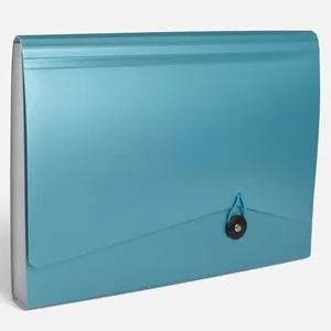Dosar cu 13 Compartimente si Inchidere cu Buton, 33x24 cm, Albastru Metalizat