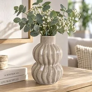 Vaza Decorativa Ceramica Bej Lucioasa 12,5x12,5x19cm