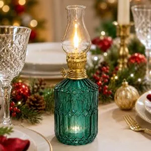 Lampa cu ulei din sticla verde, design clasic, Ø7.5x24.5cm