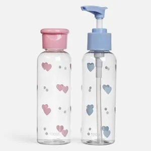 Set 2 Recipiente de Calatorie 100ml cu Inimi si Capac Pompa