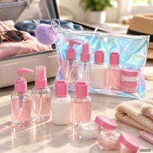Set gentulețe cosmetice transparente cu pompom decorativ, 6 piese