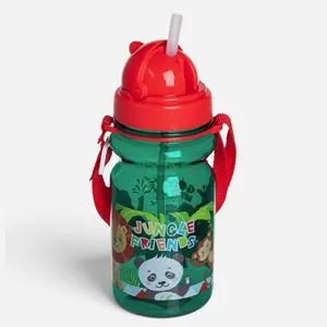 Sticlă cu pai pop-up și bretea, 350 ml, model animale