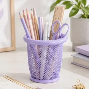 Suport pentru creioane si pixuri din sarma, lila, Ø10,5x10 cm – poza 2