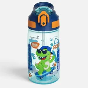 Sticlă Pop Up pentru Copii 500ml cu Pai din Silicon și Model Dinozaur