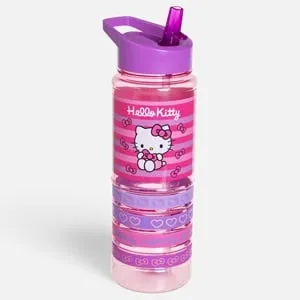 Sticla de apa pentru copii 700ml cu pai Flip Top si model Hello Kitty roz – poza 2