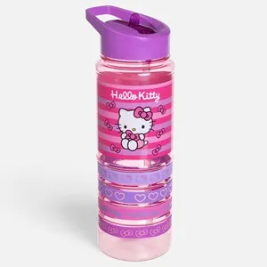 Sticla de apa pentru copii 700ml cu pai Flip Top si model Hello Kitty roz – poza 3