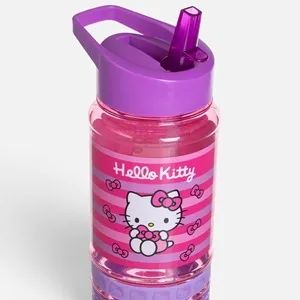 Sticla de apa pentru copii 700ml cu pai Flip Top si model Hello Kitty roz – poza 4