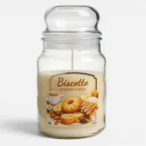 Lumânare parfumată ecru cu aromă de biscuiți în recipient cu capac – poza 3