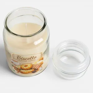 Lumânare parfumată ecru cu aromă de biscuiți în recipient cu capac – poza 4