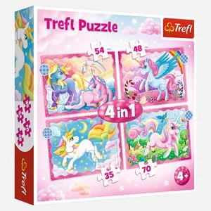 Puzzle Unicorni 4 in 1, Set 4 Puzzle (35, 48, 54, 70 piese)