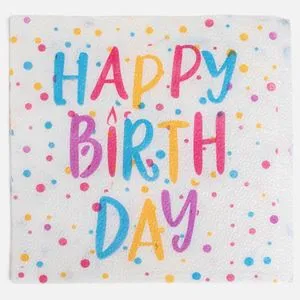 Set 80 Șervețele de Petrecere Albe cu Baloane Happy Birthday 33x33cm