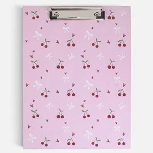 Clipboard A4 Roz cu Model Cireșe și Carnet Liniat, 40 de File