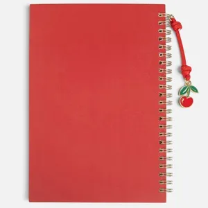 Carnetel notite A5 cu spirala, 80 file liniate, coperta rosie si charm cirese – poza 4
