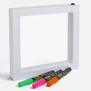 Tabla Neon pentru Mesaje cu 3 Markere, 23x23 cm, Iluminare LED