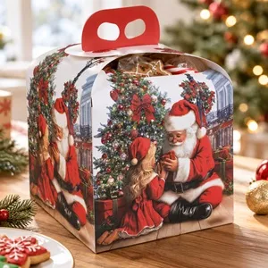 Cutie cadou Crăciun din carton cu mâner, design Moș Crăciun, 20 cm – poza 2