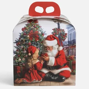 Cutie cadou Crăciun din carton cu mâner, design Moș Crăciun, 20 cm – poza 4