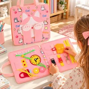 Carte de Activitati Quiet Book pentru Copii, Forma de Pisica, Jucarie Educativa