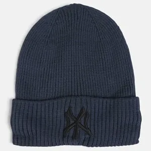 Căciulă bărbați navy blue din tricot ribanat cu rever – poza 2