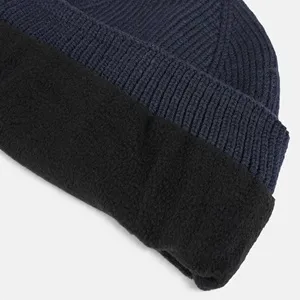 Căciulă bărbați navy blue din tricot ribanat cu rever – poza 4