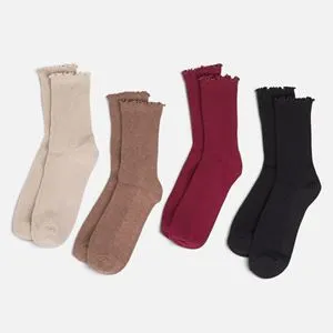 Set 4 Perechi Șosete Ribbed pentru Femei cu Volan la Mansetă