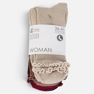 Set 4 Perechi Șosete Ribbed pentru Femei cu Volan la Mansetă – poza 3