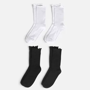 Șosete damă cu textură ribbed și volănaș la manșetă, 4 perechi
